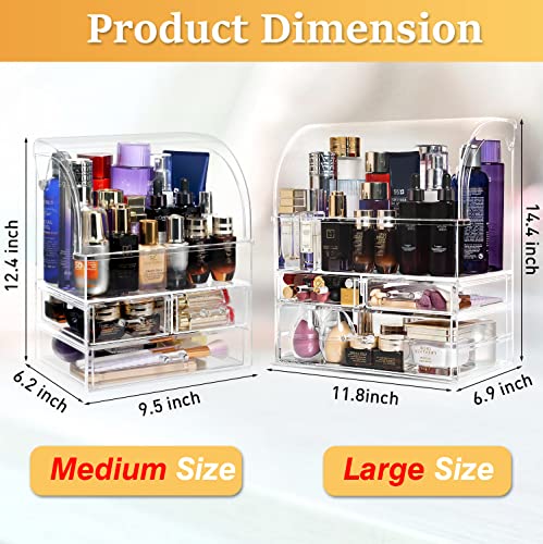 Haturi Makeup Organizer, Acrylic Skincare Organizer W/Lid, Dustproof Waterproof Cosmetic Display Case With Drawers For Vanity Bathroom Countertop, Medium Makeup Storage Box For Perfume - Clear #TOP1