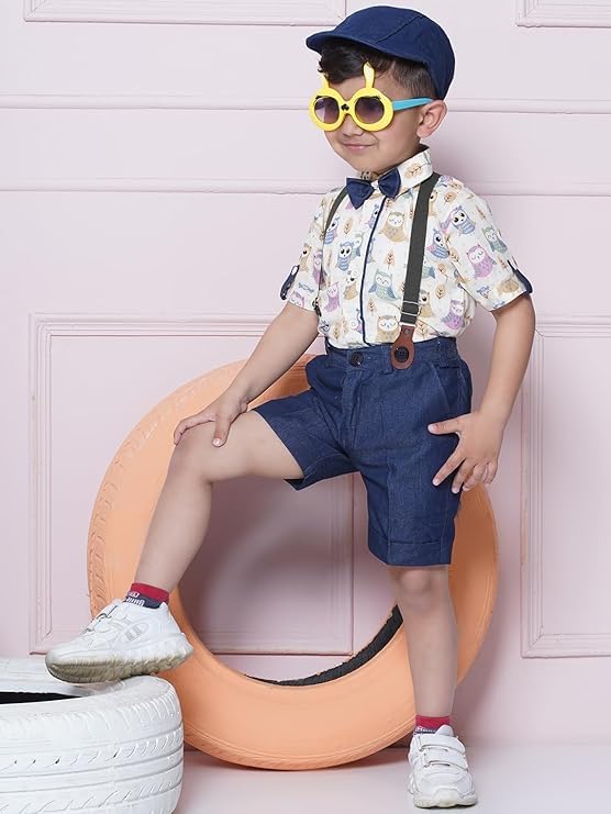Image of AJ DEZINES Kids Casual Wear Clothing Cotton Shirt Short Set For Boys