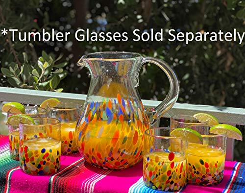 Mexican Hand Blown Glass Pitcher – Confetti Carmen Design (84 Oz) #TOP4