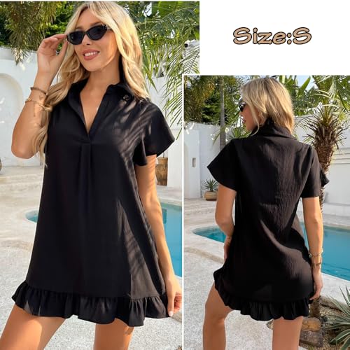 AI'MAGE Womens Swimsuit Coverup Short Sleeve Beach Bathing Suit Cover Up Swimwear Flowy Ruffle Bikini Dress Shirt2