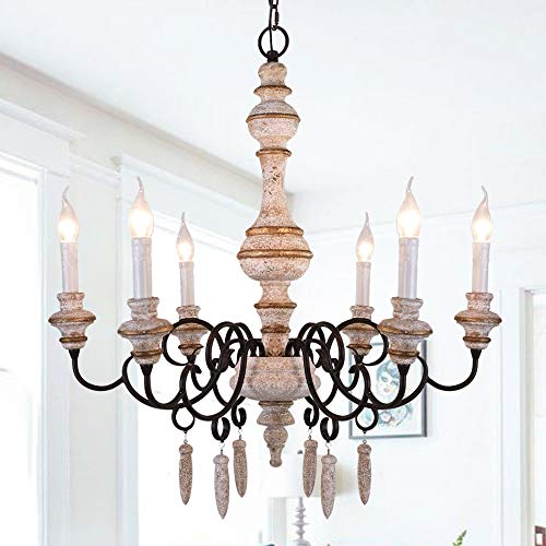 OSAIRUOS French Country Chandelier Farmhouse Distressed Wood Hanging Lighting for Dining Room Rustic Chandeliers Pendant Ceiling Light Fixture for Living Room Bedroom Kitchen Foyer D29.5