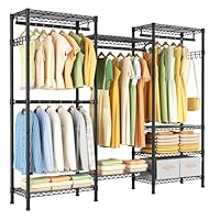 Heavy Duty Garment Rack Large Clothes Rack,Freestanding Closet Portable Clothing Rack with 8 Adjustable Wire Shelves and 4 Hang Rods,Metal Closet Storage Wardrobe Organizer System,Max Load 800lbs