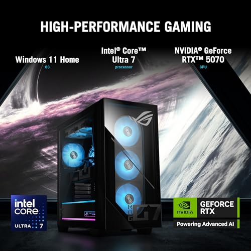 Image of ASUS ROG G700 (2026) Gaming Desktop PC, Intel Core Ultra 7 265KF Processor, NVIDIA GeForce RTX 5070, 1TB M.2 NVMe PCIe 4 SSD, 16GB DDR5 RAM, Windows 11 Home, G700TF-DB774