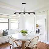 TFCFL 5-Light Water Pipe Chandelier, 25.6' Length Industrial Vintage Hanging Pendant Lamp Wrought Iron Ceiling Light Fixture for Living Room Bedroom Farmhouse (Black)
