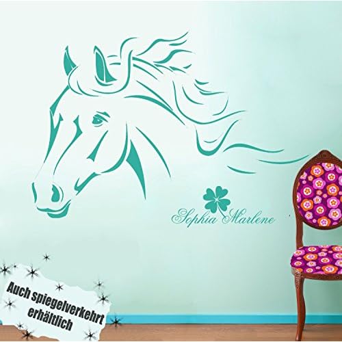 ilka parey wandtattoo-welt® Wandtattoo Pferd Pferdewandtattoo Wandtattoo Pferde mit Namen Kleeblatt M343B (rosa) ~ Größe: 60cm breit x 40cm hoch