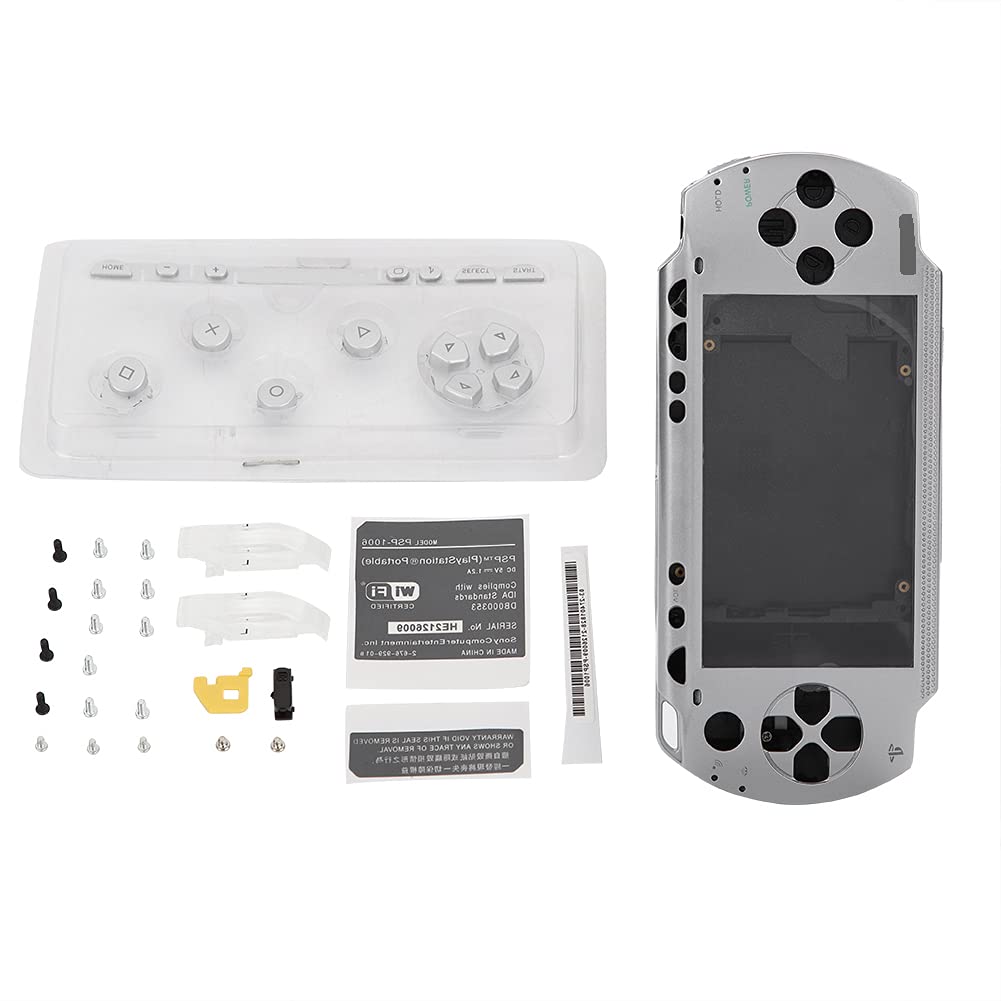 Gind Carcasa de Juego PSP1000, Todos los enchufes reservados Carcasa de Repuesto de PSP 1000 fácil de Cambiar, el diseño de Apariencia es novedoso para la Carcasa(Silver)