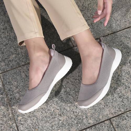 Image of HONHOLD Women's Knit Slip On Walking Shoes - Comfort Ballet Flats with Rubber Sole & Arch Support