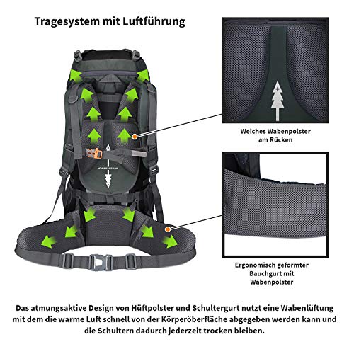 Foto von Adventure 4 Life® Trekkingrucksack: ultraleichter Frontlader - 60l Wanderrucksack - viel Stauraum für Backpacker - Damen+Herren