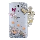 LG G Stylo Case, Sense-TE Luxurious Crystal 3D Handmade Sparkle Diamond Rhinestone Cover with Retro Bowknot Anti Dust Plug - Heart Pendant Butterfly Flowers / Colorful