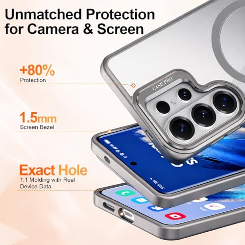Image of VONZEE Compatible for Samsung S26 Ultra 5G Case, Compatible with MagSafe, Military-Grade Protective Case, Built-in Stash Stand Phone Case, Scratch-Resistant Back Cover, Classic Series|Clear Grey