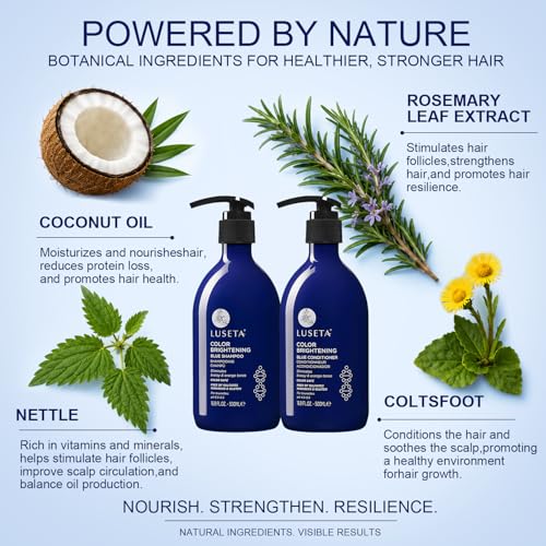 Image of Luseta Blue Shampoo & Conditioner Set for Brunette 2x16.9oz | Blue Shampoo for Brassy Hair and Brunettes, Color-Treated Hair, Reduce Orange /Copper Tones, Paraben & Gluten Free