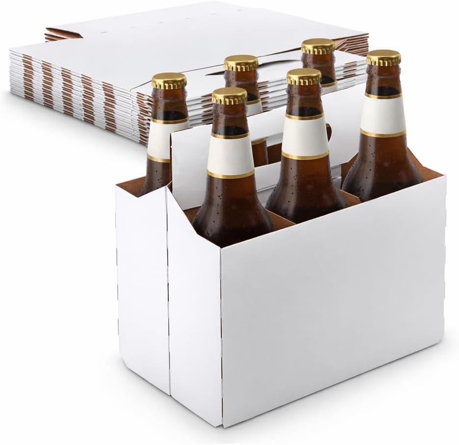 SUPPLY PLUS Cardboard Bottle Carrier Fits 12–16 oz Bottles| 50 ct | Sturdy Kraft Paper Holder for Beer, Soda & Glass Bottles | Recyclable & Eco-Friendly | 50ct