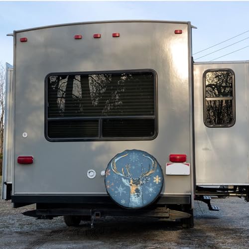 Image of Dujiea Deer Head On Grunge Spare Tire Cover, Universal Wheel Tire Cover Waterproof Dust-Proof Tire Protectors for Trailer Rv SUV Truck Camper and Many Vehicle 14 15 16 17 Inch