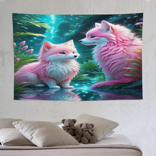 Tapisserie murale renard pour salon : un décor de chambre bohème unique 150x230 cm