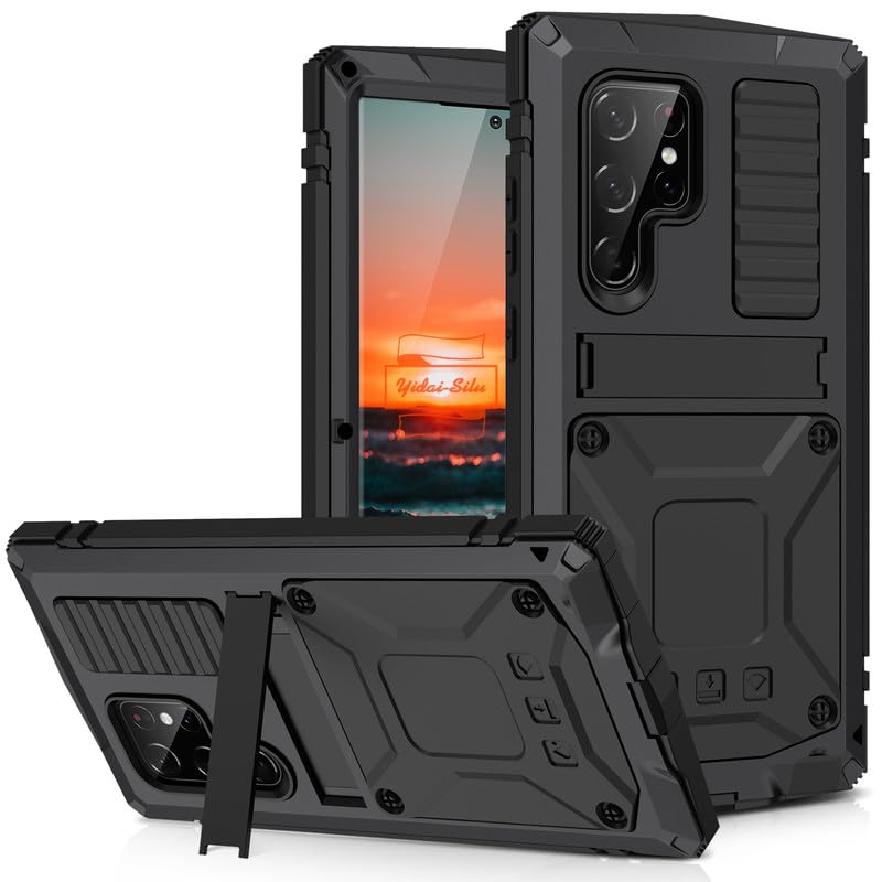 Yidai-Silu Funda para Galaxy S24 Ultra Outdoor Funda 【IP-54 Zert. Resistente al agua, protección de 360°】 Militar Case Panzer Protección Cover 2 m Resistente a los golpes Case Stand Funda para Samsung