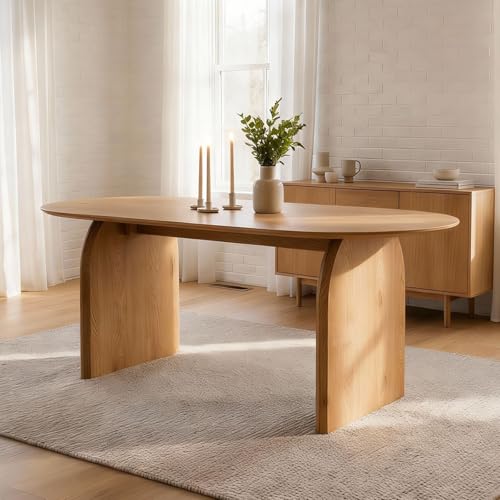 Esstisch MALA mit ovaler Tischplatte 180 x 90 cm, Eiche Finish - Esszimmertisch aus MDF, robust und stabil, ideal für Küche und Essbereich, bietet Platz für 6 Personen, pflegeleichte Oberfläche Esstisch MALA mit ovaler Tischplatte 180 x 90 cm, Eiche Finish - Esszimmertisch aus MDF, robust und stabil, ideal für Küche und Essbereich, bietet Platz für 6 Personen, pflegeleichte Oberfläche