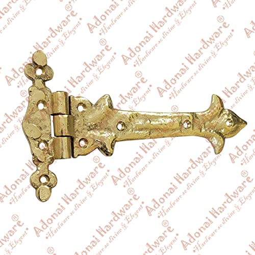 Image of Adonai Hardware Adonijah Brass Strap T Hinge (7.9 inch x 2 Pack, Polish Lacquered) for Barn Doors, Gates, Kitchen Cabinets, Sheds, Wooden Box, Furniture, Cedar Chest and Trunks