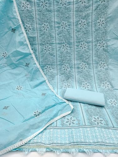 Image of Sidhidata Women's Poly Cotton Embroidery Work Unstitched Salwar Suit Dress Material With Embroidered Dupatta (DM Devika Free Size)