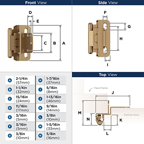 Image of Amerock 1 Pair 3 /8 inch Inset Champagne Bronze Self-Closing Wrap Hinge | Steel Cabinet Hinge for Kitchen, Bathroom and Furniture Doors, 3 /8 inch (10mm) Inset, Self Closing, Partial Wrap