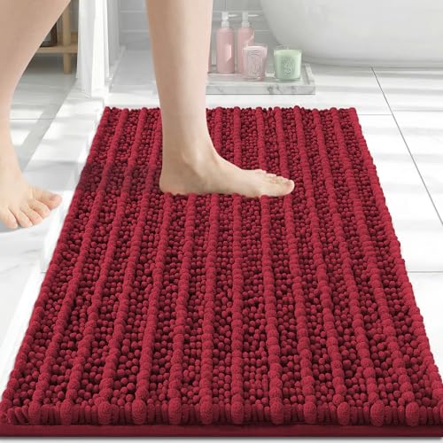 Image of Arotive Luxury Bathroom Ruuner Rugs 30x17, Extra Soft Thick Absorbent Shaggy Chenille Bath Rugs, Machine Wash Dry, Bath Mats for Bathroom Floor, Tub and Shower, Home Decor Accessories, Red