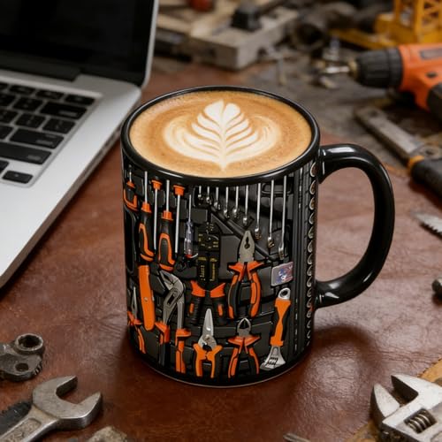 Umllpet Mechaniker Werkzeug Kaffeetasse, 350ml Mechaniker Werkzeugkasten Tasse, Keramik Werkzeugbecher für Geburtstag, Valentinstag, Vatertag, Jahrestag, Einzigartige für Ingenieure, Männer, Ihn, Papa
