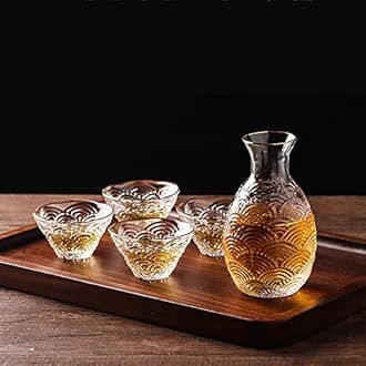 Glass Sake Set, Clear Glass Sake Bottle Set Including 1 Warming Mug, 1 Sake Pot, 4 Sake Cups, Sake Set Hot Sake or Iced Sake for Sake Lovers