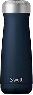 S'well Viajero de acero inoxidable, 20 onzas, azurita, recipientes aislados al vacío de triple capa que mantiene las bebidas frías durante 36 horas y calientes durante 15, sin BPA, fácil de llevar