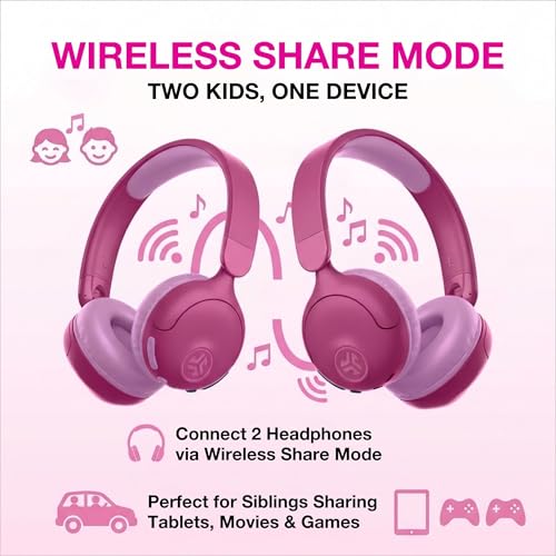 Image of JLab, JBuddies Pop, Kids Wireless Headphones, Bluetooth, Volume Safe, Wireless Share Mode, Pink