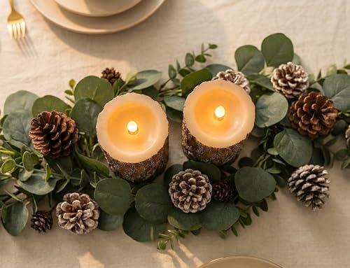 Image of Pine Flameless Pillar Candles Flickering with Remote Timer, Battery Operated LED 3D Moving Flame Real Wax Candles, Set of 2, D3 x H6,Remote Included (Pine)