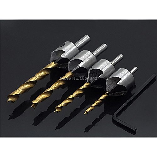 Generic 4mm 4pcs Set Titanium Countersink Drill Bit End Milling Wood