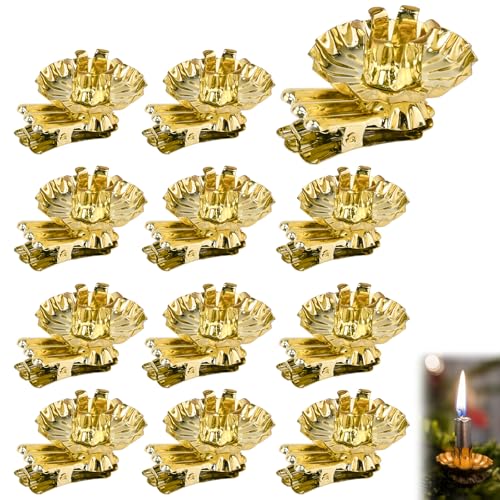 SCHYIDA Portavelas para Árbol de Navidad, 30 Portavelas con Clip de Navidad Giratorios Portavelas Dorados para Decoración de Naviad Candelabros para Árbol de Navidad