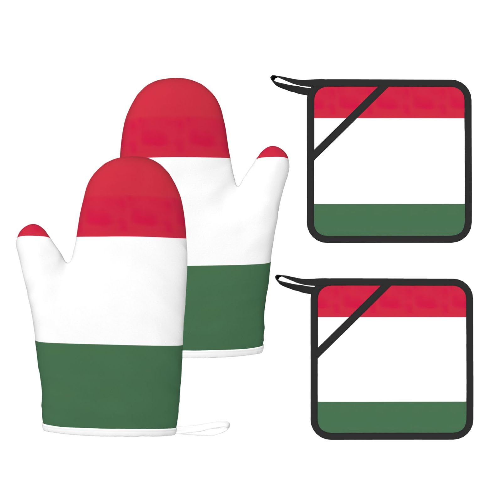 Flag of Hungary Printed Kitchen Oven Gloves and Potholder 4 Pcs, Non-Slip Heat Resistant Mitts for Baking Chef