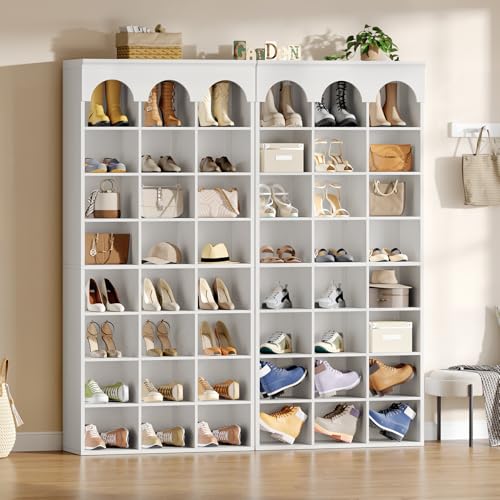 Image of Tribesigns Shoe Storage Cabinet Set of 2, 70.87 inch Tall Shoe Cabinet with 24 Cubbies, Freestanding Shoes Rack Organizer for Entryway, Closet, Living Room, 9.65 inch Widened Cell, White