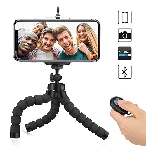 Treppiede per cellulare Treppiedi per fotocamera flessibile Mini supporto portatile leggero + Clip Bluetooth per telefono e telecomando per iPhone, Android Samsung, Videocamera sportiva GoPro