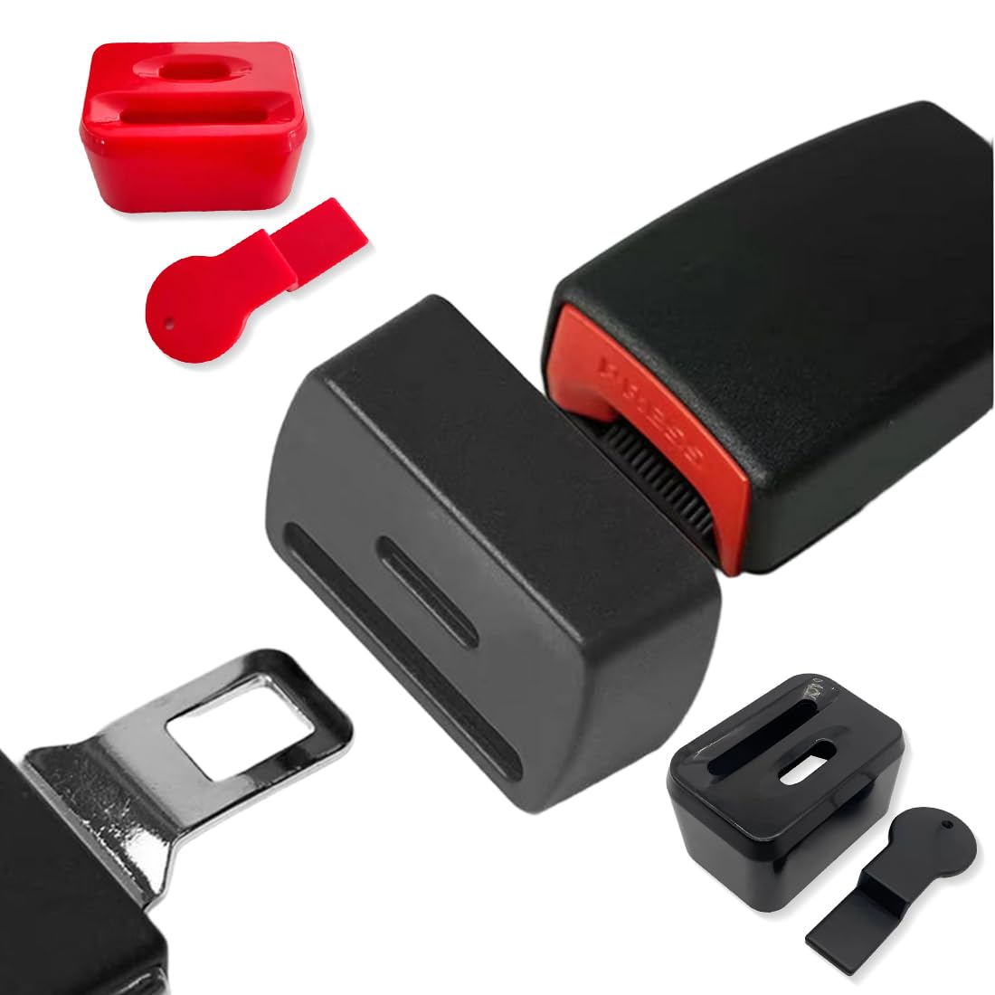 2 Pack Hebillas de cinturón de seguridad de coche negras para abrocharse los cinturones de seguridad - Compatible con la mayoría de las sillas de coche - Fácil de instalar y manejar