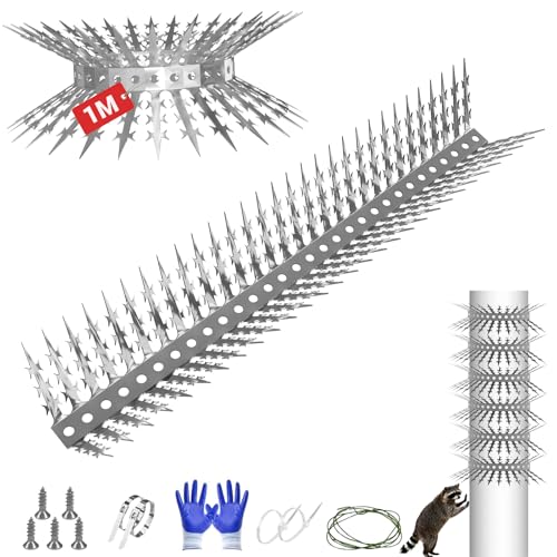 Marderabwehr Fallrohr Waschbär Mader Abwehr für Dachboden Dachrinne Balkon Haus und Garten Marderslchutz Vertreibt Marder Waschbären Katzen und Vögel Taubenabwehr Spikes Edelstahl Schneidbar(100cm)