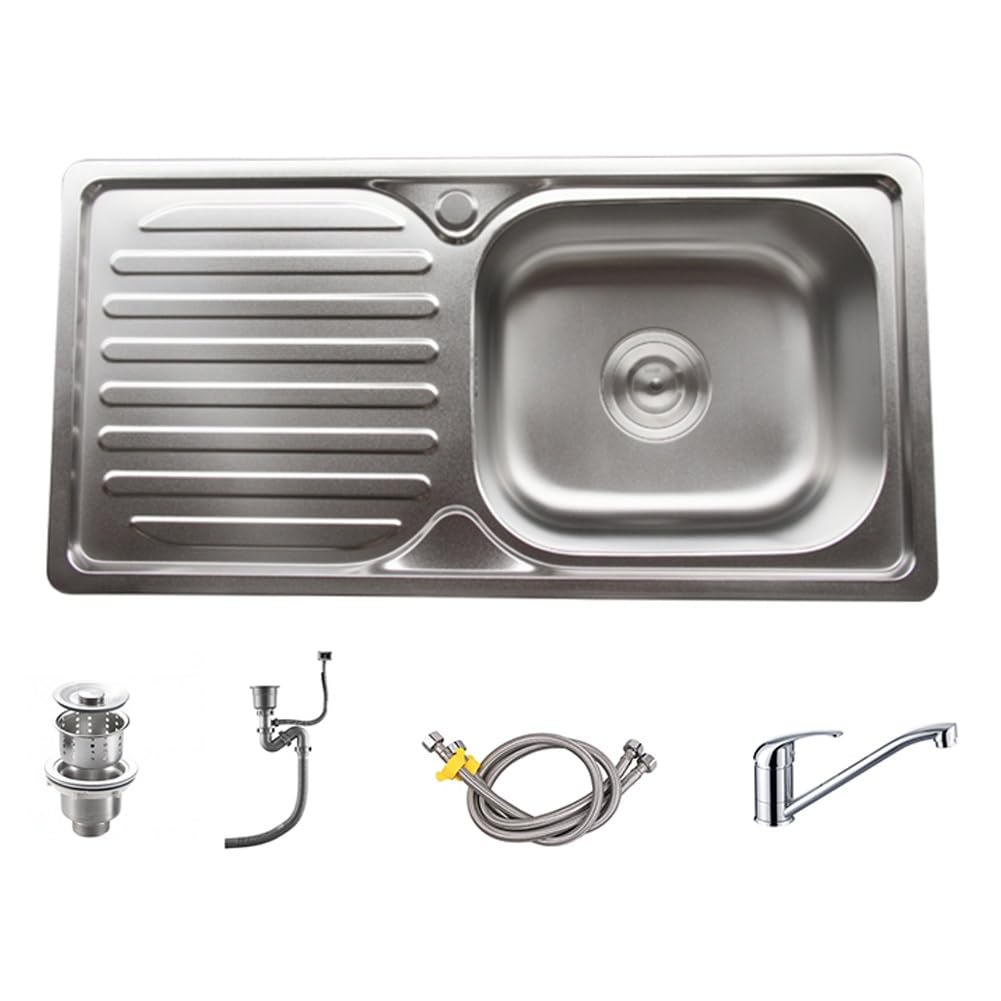 WDSOPK Kitchen Sink 304 Stainless Steel Sink Single Bowl with Drainboard Workstation Kitchen Sink for Kitchen Bathroom Lavatory (Left Kit B)