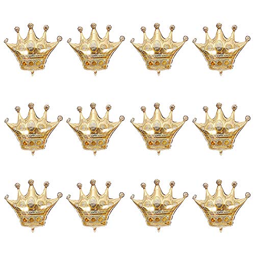 WULEEUPER Crown Balloons 12inch Gold Foil Helium Mylar Balloons for Birthday Wedding Halloween Christmas Party Decoration (Mini,12pcs)