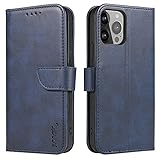 LOLFZ Wallet Case for iPhone 13, Vintage Leather Book Case with Card Holder Kickstand Magnetic Closure Flip Case Cover for iPhone 13 - Blue - Image 1