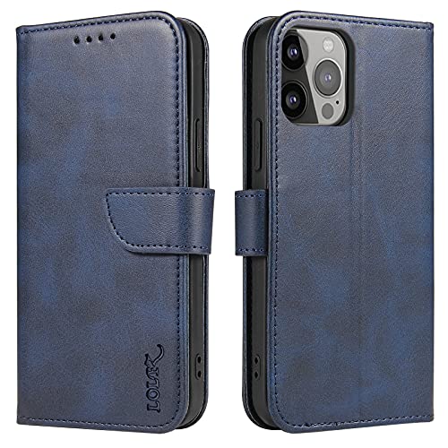 LOLFZ Wallet Case for iPhone 13, Vintage Leather Book Case with Card Holder Kickstand Magnetic Closure Flip Case Cover for iPhone 13 - Blue