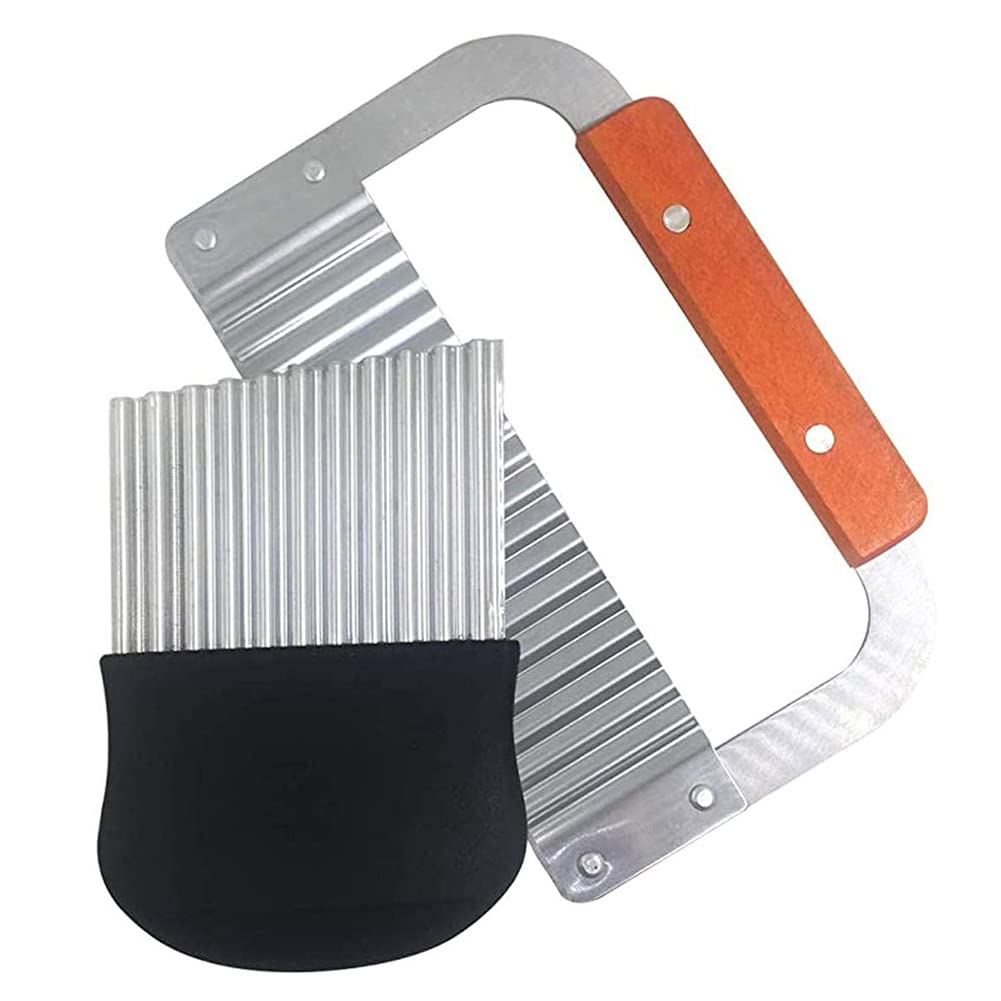 Cxing 2PCS Crinkle Cutter, Stainless Steel Blade Potato Cutter Wooden Handle, Crinkle Potato Knife - for Chopping Veggies, Cutting Fruit, Potato, Waffle Fries, Pickle, Vegetable Salad