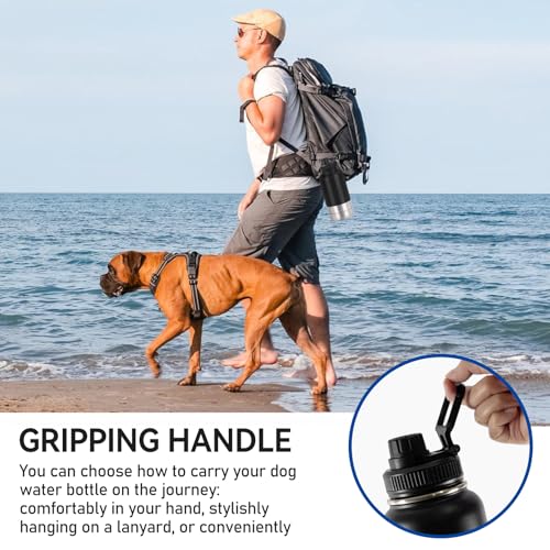 Trinkflasche Hunde für Unterwegs 950ml – Isolierte Edelstahl Hundetrinkflasche Wasserflasche mit Futternapf & Wassernapf, Tragbare Hundeflasche BPA-frei für Reise Spaziergang & Outdoor (Schwarz, L)