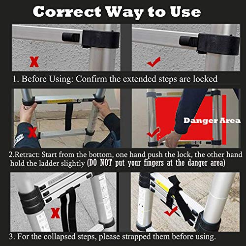 Bowoshen 16.5FT Aluminum Telescoping Extension Ladder 330lbs Max Capacity A-Frame Lightweight Portable Multi-Purpose Folding with Support Bar Anti-Slip EN131 Certificated