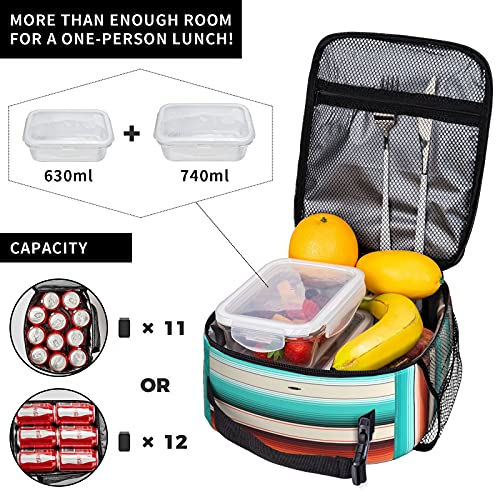 Mexican Turquoise Stripes Lunch Box Insulated Soft Bag Reusable Cooler Bag For Women Men Work Picnic Hiking #TOP3