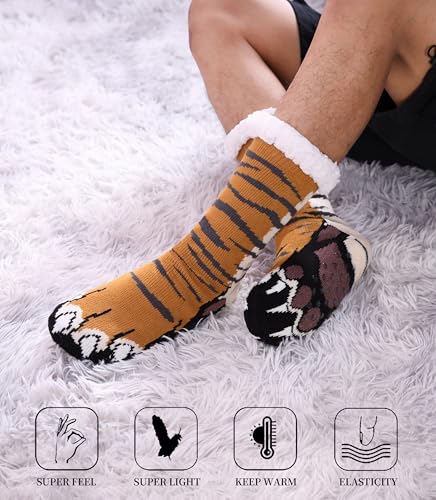 SDBING Mens Slipper Socks with Grippers Winter Warm Cozy Thick Fuzzy Indoor Fluffy Home Socks4