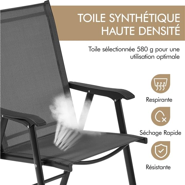 Chaise de jardin pliante Yaheetech lot de 2 fauteuils extérieurs noirs en toile