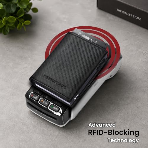 Image of The Wallet Store Defender RFID Protected Wallet | Pop-up Card Holder | Scan Proof Wallets for Men | Aluminium Case | Up to 8 Cards | Credit & Debit Card Holder (Carbon Fibre Edition)