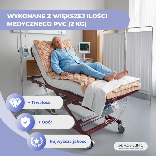 Materac przeciwodleżynowy | Z kompresorem | Trudnopalny medyczny PVC | 200x90x7 cm | 130 komórek | Beżowy | Mobi 1 | Mobiclinic