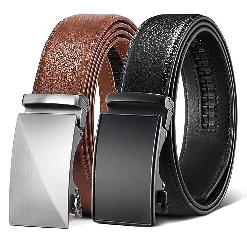 Image of Zitahli Leather Ratchet Belt for Men - 2 Pack Mens belt,Customizable Fit | Everyday Men Dress Pants Belt,Casual Occasion,Classic Style,Gifts for Men on Birthday,Anniversary,Father's Day,and Christmas