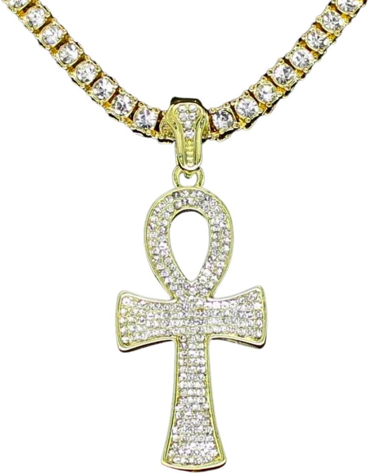 Timeless Treasures 2.25 Ct Round Cut Diamond Unisex Ankh Cross Pendant 14K Yellow Gold Finish 925 Sterling Silver